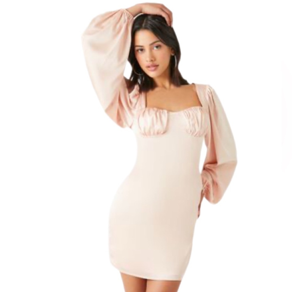 Forever Twenty One Satin Peasant-Sleeve Mini Dress Color Blush Size Medium